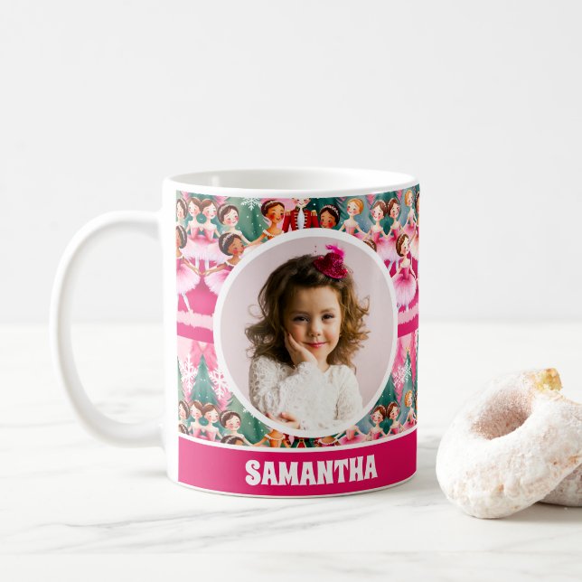 Rosa jul Nutcracker Ballerina Kids Photo Mugg (Med munk)