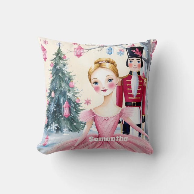 Rosa Jul Nutcracker Ballet och Ballerina Kudde (Framsida)