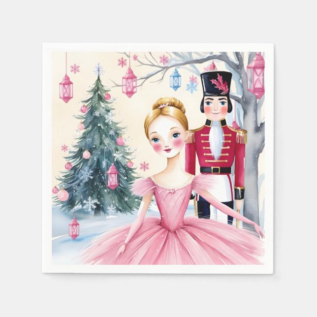 Rosa Jul Nutcracker Ballet och Ballerina Pappersservett (Framsidan)