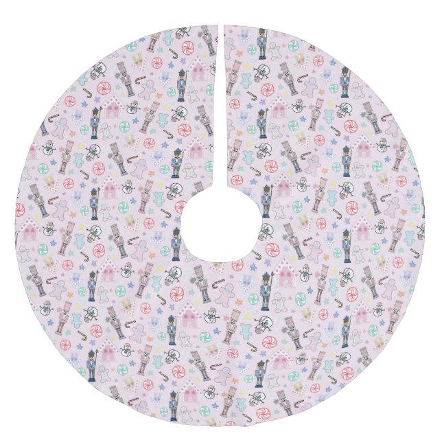 Rosa Jul Nutcracker, Gingerbröd och Snögubbar Julgransmatta Borstad Polyester (Framsidan)