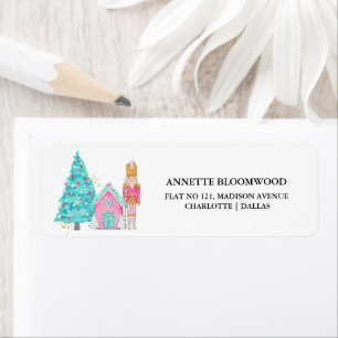 Rosa Jul Nutcracker Winter Träd Returadress Etikett