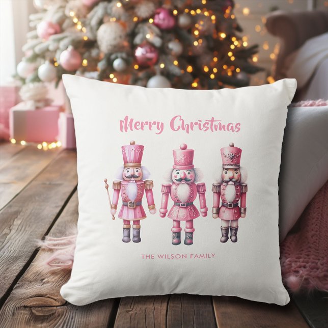 Rosa Jul Nutcrackers Personlig Decor Kudde (pink christmas decor nutcrackers watercolor personalized throw pillow)
