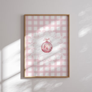 Rosa jul Ornament Grönt Gingham Helgdag Poster