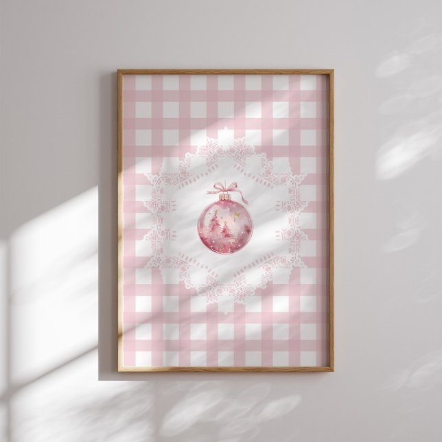Rosa jul Ornament Grönt Gingham Helgdag Poster (Skapare uppladdad)