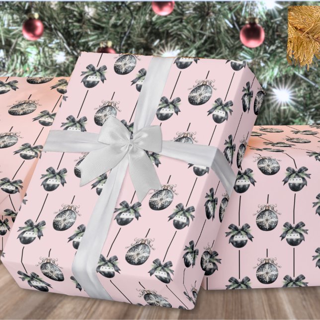 Rosa jul Ornament Mönster Presentpapper (Pink Christmas Ornament Pattern Wrapping Paper)