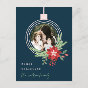 Rosa Jul Ornament Photo Poinsettia Helg Vykort