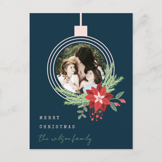 Rosa Jul Ornament Photo Poinsettia Helg Vykort (Framsida)