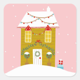 Rosa jul Party Barns födelsedag Helgdag Fyrkantigt Klistermärke