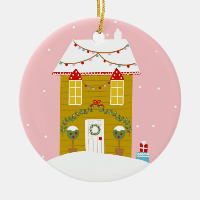 Rosa jul Party Barns födelsedag Helgdag Julgransprydnad Keramik (Framsidan)