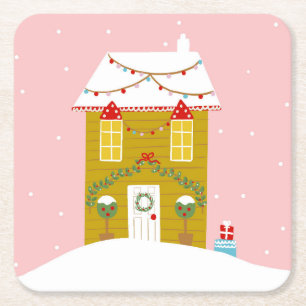 Rosa jul Party Barns födelsedag Helgdag Underlägg Papper Kvadrat