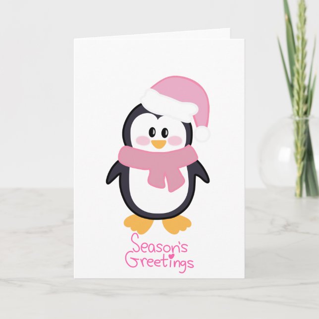 Rosa Jul Penguin-årsjubileum Kort (Framsida)