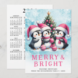 Rosa jul Penguins Merry och Bright Julkort