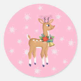 Rosa jul Retro Rudolph Klassisk Rund Klistermärke