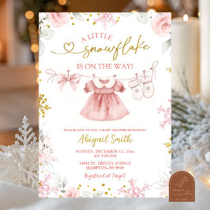 Rosa jul snöflinga klädstreck Baby Shower Inbjudningar