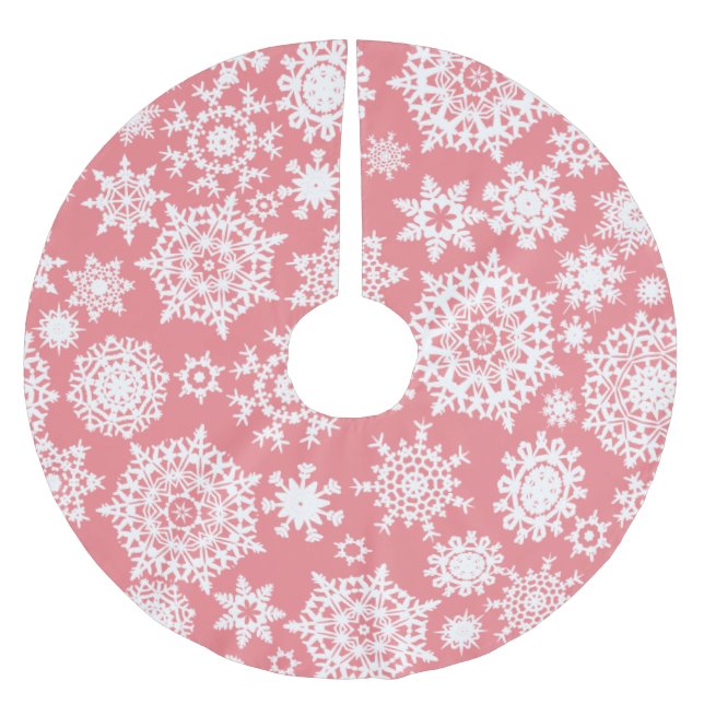 Rosa jul snöflinga mönster trädskört julgransmatta borstad polyester (Framsidan)