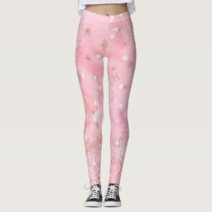 Rosa jul Snöflingor Boho Mönster Leggings