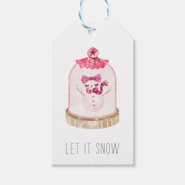 Rosa jul snöglob presenttagg presentetikett (Framsidan)