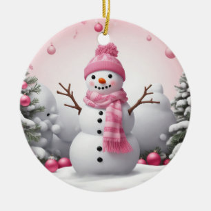 Rosa jul Snögubbe Julgransprydnad Keramik