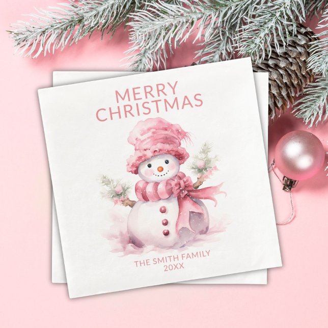 Rosa jul snömannen fest pappersservett (Skapare uppladdad)