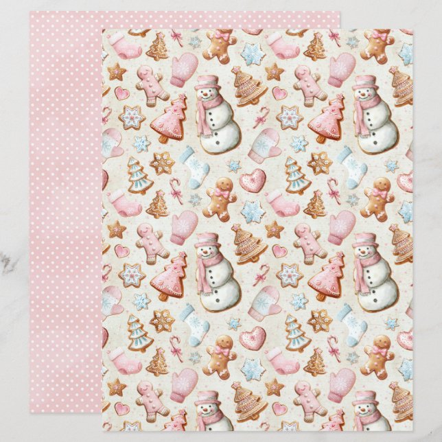 Rosa jul söt pastell scrapbookpapper (Fram/baksida)