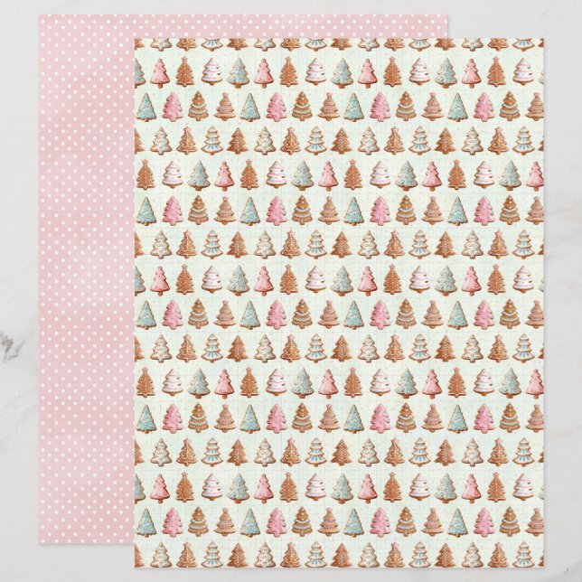 Rosa jul söt pastell scrapbookpapper (Fram/baksida)