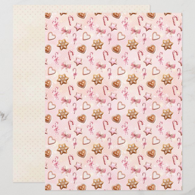 Rosa jul Söt Pastell Scrapbookpapper (Fram/baksida)