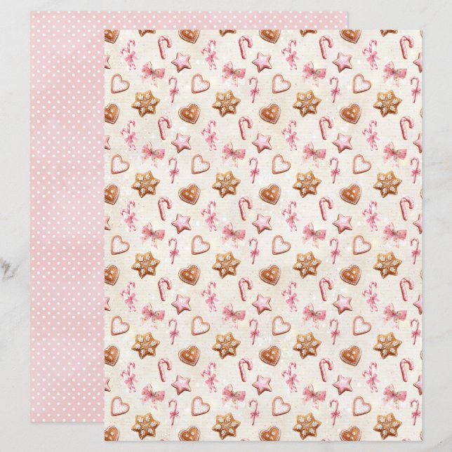 Rosa jul Söt Pastell Scrapbookpapper (Fram/baksida)