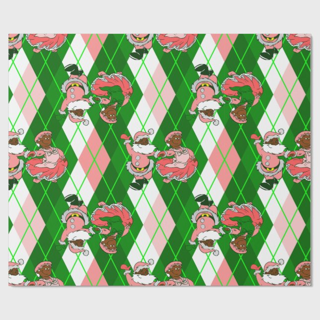 rosa jul svart tomte fru karljohansdräkt  presentpapper (Platt)
