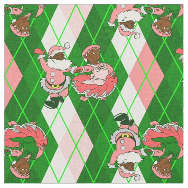 rosa jul svart tomte fru rutig  tyg (Närbild)