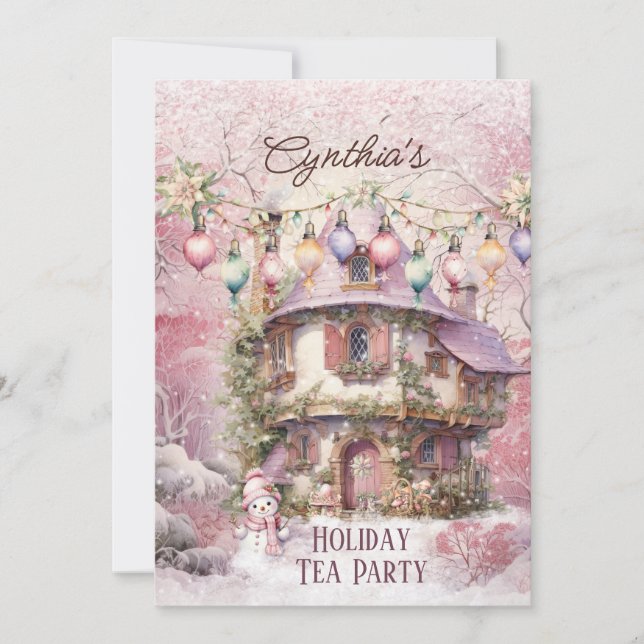 Rosa jul Tea Party Inbjudningar (Framsida)