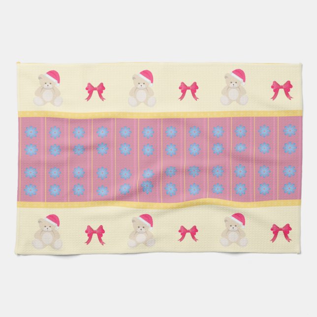Rosa jul Teddy Kitchen Towel Kökshandduk (Horisontell)