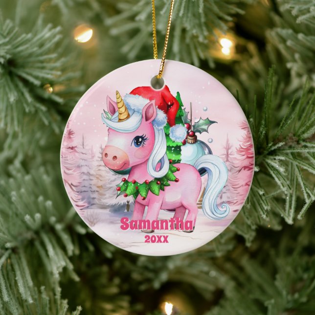 Rosa jul Unicorn Kids Photo Ornament (Träd)