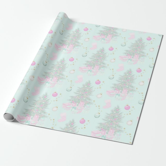 Rosa Julafton Papper Presentpapper (Utrullad)