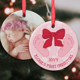 Rosa julband babyfötter foto dotter första julen julgransprydnad keramik
