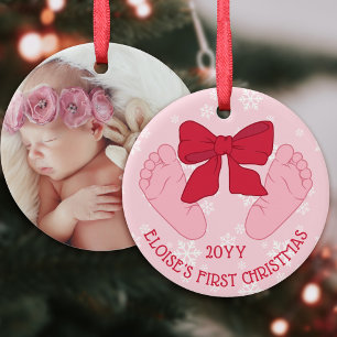 Rosa julband babyfötter foto dotter första julen julgransprydnad keramik