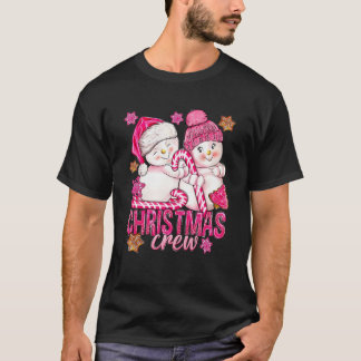 Rosa julbesättning Snögubbe med Candy cane Julafto T Shirt