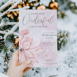 rosa julblomma 1:a årsdagen inbjudningar