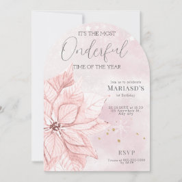 rosa julblomma 1:a årsdagen inbjudningar