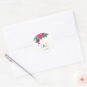Rosa julblommiga vigselmonogram runt klistermärke