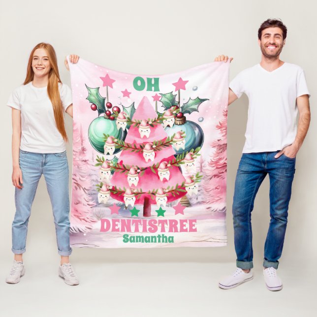 Rosa juldentist God jul Fleecefilt (På plats)