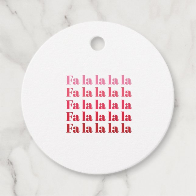 rosa Juletiketter "Fa La La La" Gåvor Etiketter (Framsida)