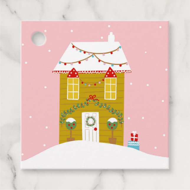 Rosa julfest barnkalas semester gåvor etiketter (Framsida)