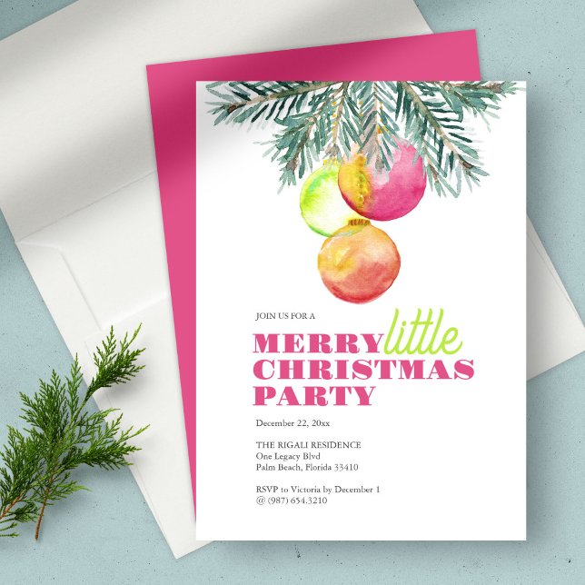 Rosa Julfest-inbjudan Unik vattenfärg Inbjudningar (Christmas party invitation features unique watercolor art by Victoria Grigaliunas)