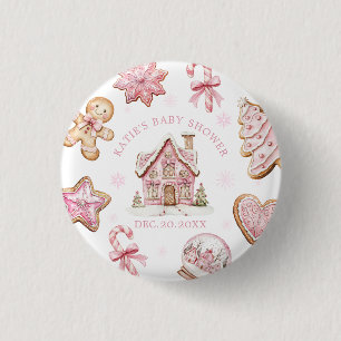 Rosa Julgingerbröd Cookie Baby Shower Girl Knapp
