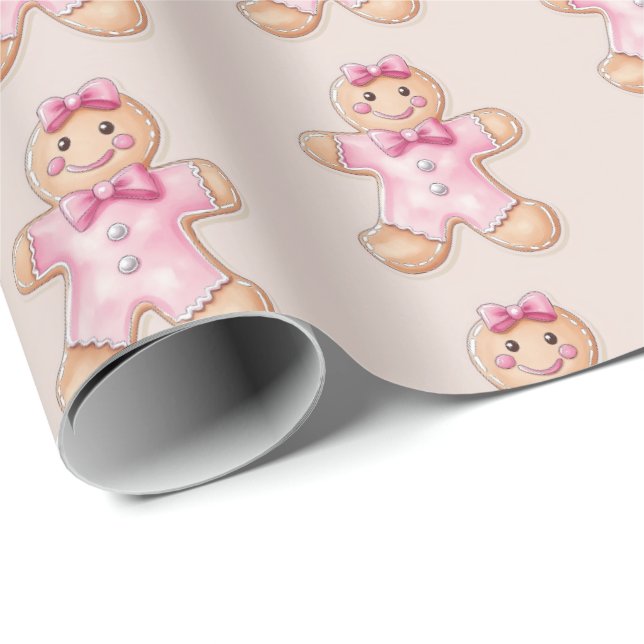 Rosa Julgingerbröd Cookie Wrapping Papper Presentpapper (Rullad Hörn)