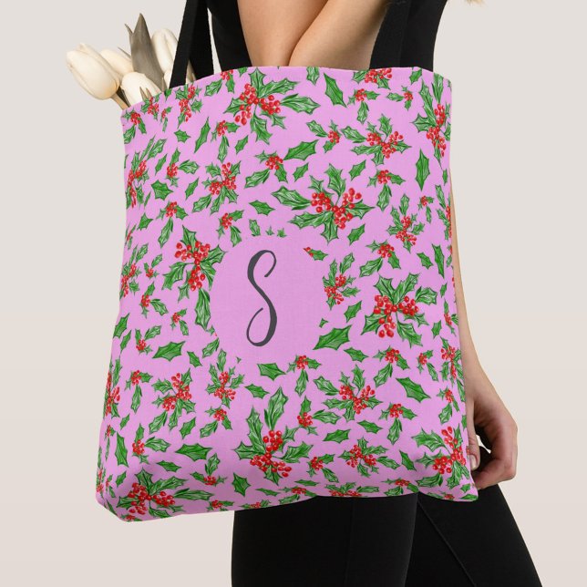 Rosa julgran blad anpassad monogram  tygkasse (Skapare uppladdad)