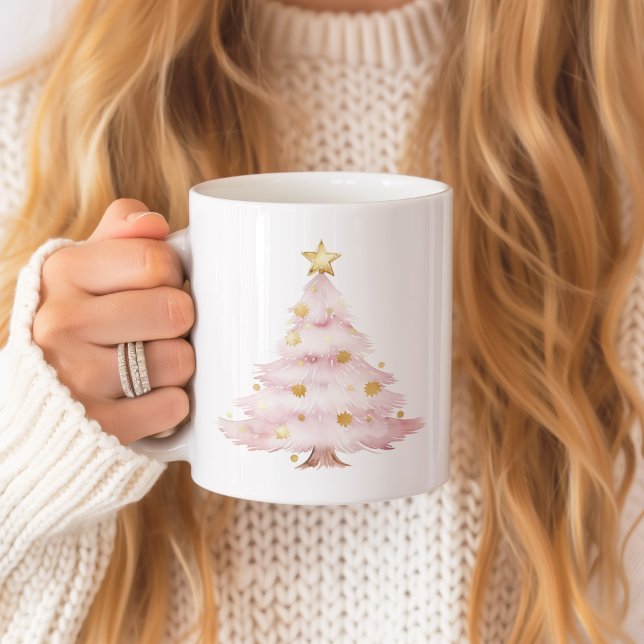 Rosa Julgran Bow Kaffemugg (Pink Christmas Trees Mug)