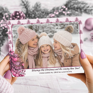 Rosa Julgran Girly Glam Flat Helgdag Card Julkort
