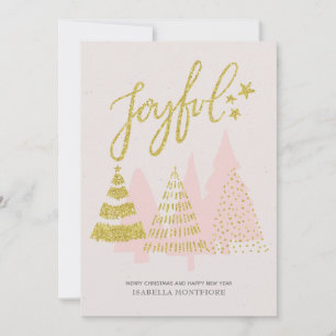Rosa Julgran Glitter Guld Helgdag-kort