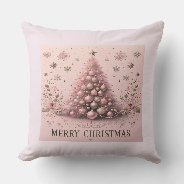 Rosa julgran God Jul Kudde (Framsida)